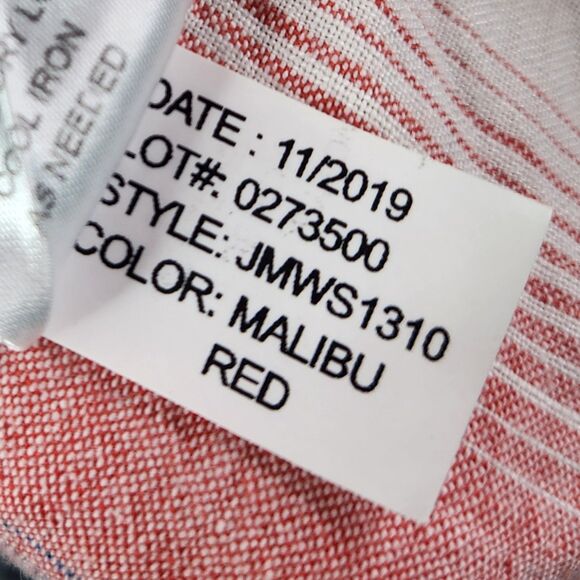 JOHNNIE-O Shirt Mens XL Red Blue White Malibu Striped‎ Button Linen Hangin Out - Picture 12 of 14